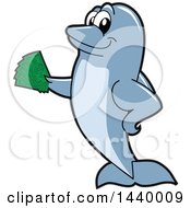 Poster, Art Print Of Porpoise Dolphin School Mascot Character Holding Cash