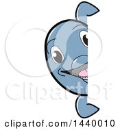 Clipart Of A Porpoise Dolphin School Mascot Character Looking Around A Sign Royalty Free Vector Illustration by Toons4Biz