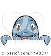 Clipart Of A Porpoise Dolphin School Mascot Character Looking Over A Sign Royalty Free Vector Illustration by Toons4Biz