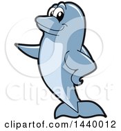 Clipart Of A Porpoise Dolphin School Mascot Character Pointing Royalty Free Vector Illustration by Toons4Biz