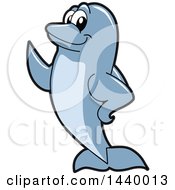 Clipart Of A Porpoise Dolphin School Mascot Character Presenting Royalty Free Vector Illustration by Toons4Biz