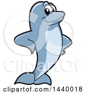 Clipart Of A Porpoise Dolphin School Mascot Character With Fins On His Hips Royalty Free Vector Illustration by Toons4Biz