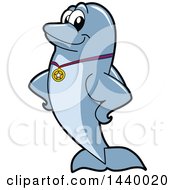 Porpoise Dolphin School Mascot Character Wearing A Sports Medal