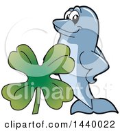 Clipart Of A Porpoise Dolphin School Mascot Character With A St Patricks Day Clover Royalty Free Vector Illustration by Toons4Biz