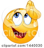 Poster, Art Print Of Cartoon Yellow Emoji Smiley Face Emoticon Wiping Sweat From His Forehead