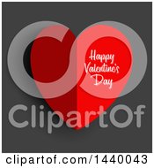 Clipart Of A Folded Happy Valentines Day Paper Heart On Gray Royalty Free Vector Illustration