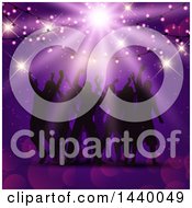 Poster, Art Print Of Group Of Silhouetted People Dancing Under Party Lights On Purple