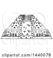 Clipart Of A Black And White Line Drawing Styled Mexican Landmark Uxmal Royalty Free Vector Illustration