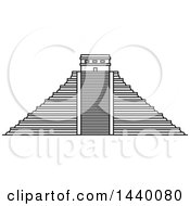 Poster, Art Print Of Black And White Line Drawing Styled Mexican Landmark Chichen Itza