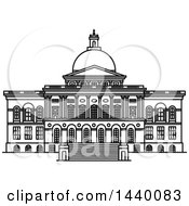 Poster, Art Print Of Black And White Line Drawing Of The Massachusetts State House