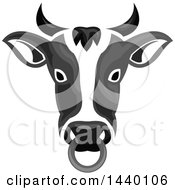 Poster, Art Print Of Grayscale Cow Head With A Nose Ring