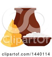 Clipart Of A Triangle Of Cheese Jar Of Milk And Bowl Of Cottage Cheese Royalty Free Vector Illustration