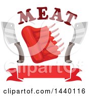 Poster, Art Print Of Pork Mutton Or Beef Meat Ribs With Knives And Text Over A Banner