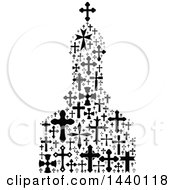 Clipart Of A Black And White Church Formed Of Crosses Royalty Free Vector Illustration