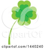 Clipart Of A Green St Patricks Day Four Leaf Shamrock Clover Leaf And Stalk Royalty Free Vector Illustration
