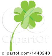 Clipart Of A Green St Patricks Day Four Leaf Shamrock Clover Leaf And Stalk Royalty Free Vector Illustration