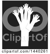 Clipart Of A White Tree Of Hands On Black Royalty Free Vector Illustration