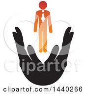 Clipart Of A Business Man Over Hands Royalty Free Vector Illustration