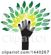 Clipart Of A Hand Forming The Trunk Of A Tree With Green Leaves Royalty Free Vector Illustration