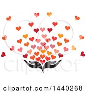 Clipart Of A Pair Of Nurturing Hands With Love Hearts Royalty Free Vector Illustration