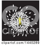 Poster, Art Print Of Yellow Person In A Circle Of White Leaves On Black