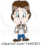 Poster, Art Print Of Surprised Brunette School Boy Holding Onto His Backpack Straps