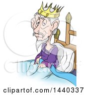 Clipart Of A Cartoon Sick Or Tired King In Bed Royalty Free Vector Illustration