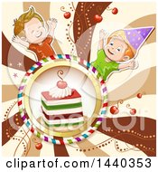 Poster, Art Print Of Cake In A Frame With Celebrating Boys