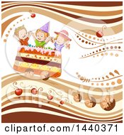 Clipart Of A Group Of Kids Riding A Cake Train Royalty Free Vector Illustration by merlinul