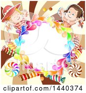 Poster, Art Print Of Colorful Splash Circle Frame With Candy And Girls