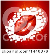 Clipart Of A Pair Of Kissing Lips Over Hearts On Red Royalty Free Vector Illustration