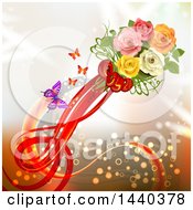 Poster, Art Print Of Bouquet Of Roses And Butterflies