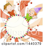 Poster, Art Print Of Round Candy Frame And Boys Over Swirls