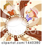 Poster, Art Print Of Round Candy Frame And Children Over Swirls