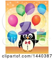 Clipart Of A Party Penguin Holding A Gift Royalty Free Vector Illustration