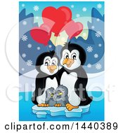 Clipart Of A Penguin Family With Valentine Heart Balloons Royalty Free Vector Illustration