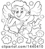 Poster, Art Print Of Black And White Lineart Valentines Day Cupid Aiming An Arrow