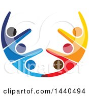 Clipart Of A Teamwork Unity Half Circle Of Colorful People Dancing Or Cheering Royalty Free Vector Illustration