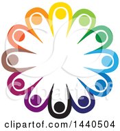Clipart Of A Teamwork Unity Circle Of Colorful People Dancing Or Cheering Royalty Free Vector Illustration