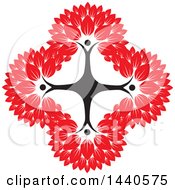 Clipart Of A Teamwork Unity Group Of People Forming A Tree Cross With Red Leaves Royalty Free Vector Illustration