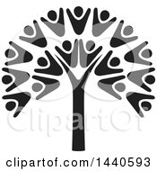 Clipart Of A Black And White Teamwork Unity Group Of People Forming A Tree Royalty Free Vector Illustration