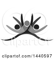 Clipart Of A Group Of Grayscale People Dancing Or Cheering Royalty Free Vector Illustration