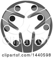 Clipart Of A Teamwork Unity Circle Of Grayscale People Dancing Or Cheering Royalty Free Vector Illustration