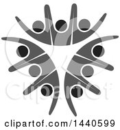 Clipart Of A Group Of Grayscale People Dancing Or Cheering Royalty Free Vector Illustration