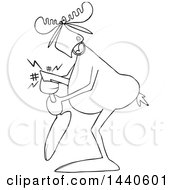 Poster, Art Print Of Cartoon Black And White Lineart Moose Grabbing His Hurt Leg