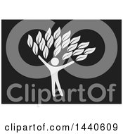 Clipart Of A Silhouetted Light Gray Person Forming The Trunk Of A Tree On Black Royalty Free Vector Illustration