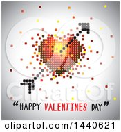 Poster, Art Print Of Love Heart With Cupids Arrow And Happy Valentines Day Text On Gray