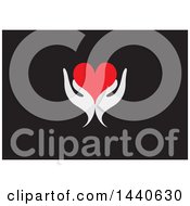 Clipart Of A Pair Of Light Gray Hands Holding A Love Heart On Black Royalty Free Vector Illustration