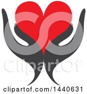 Clipart Of A Pair Of Gray Hands Holding A Red Love Heart Royalty Free Vector Illustration