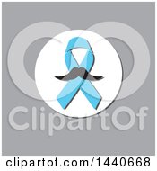 Poster, Art Print Of Blue Prostate Cancer Awareness Ribbon With A Mustache Over White And Gray
